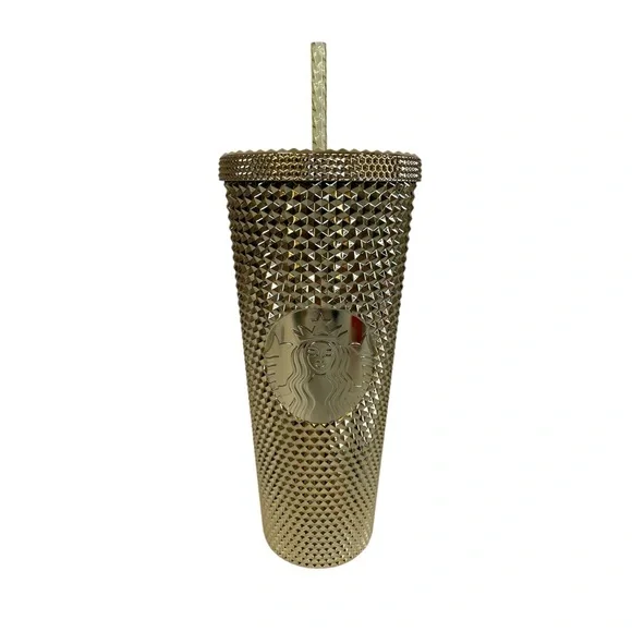 Starbucks 24 oz metallic gold studded Venti Cold Cup 2022 Holiday Tumbler - Picture 1 of 11